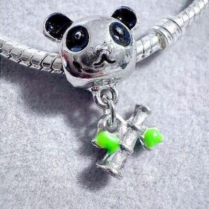 Silver Panda Bamboo Charm Bead Pandora Style Bracelet Necklace Jewelry